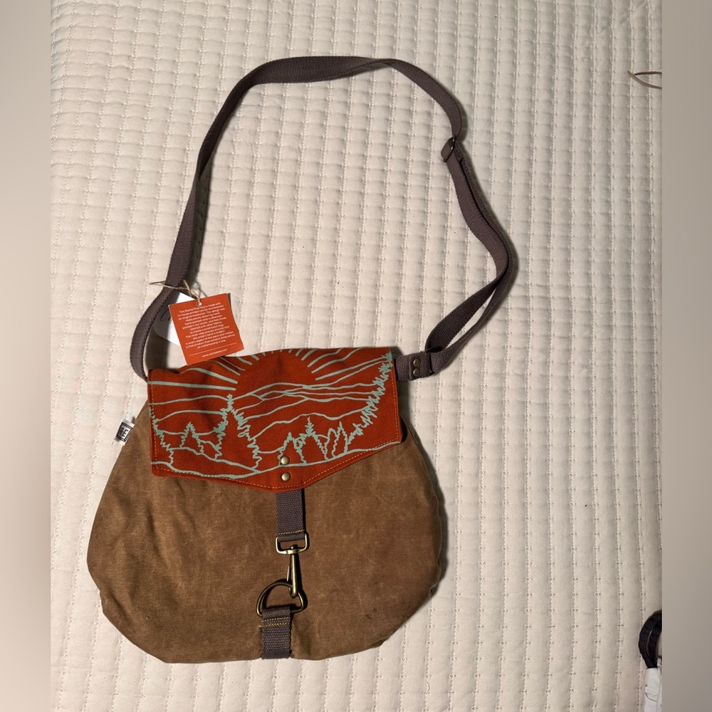Canvas Brown and Orange Crossbody Bag